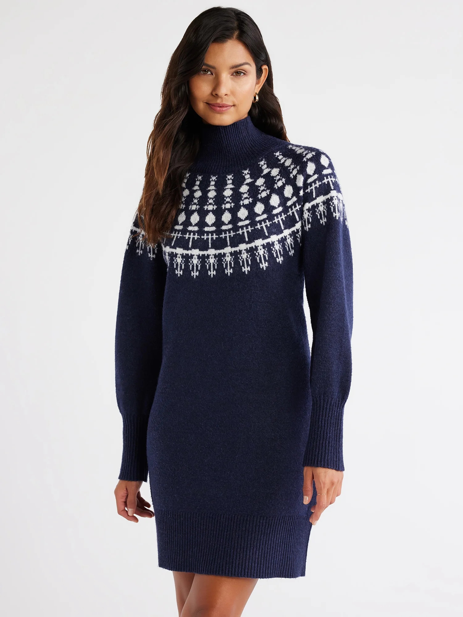 Free Assembly Women’s Fair Isle Turtleneck Sweater Mini Dress, Sizes XS-XXXL | Walmart (US)