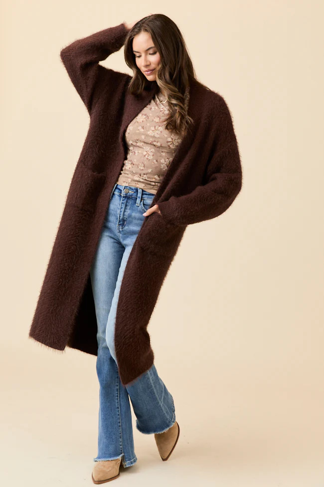 Laken Solid Brown Sweater Coat | Pink Lily