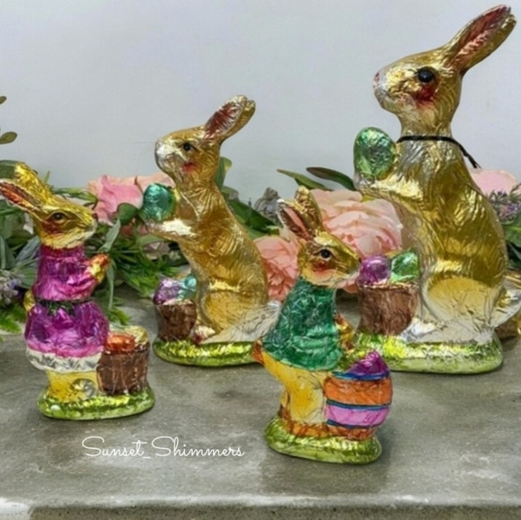 4pc Set Spring EASTER Gold Bunny Rabbit Faux FOIL CHOCOLATE Eggs Figurine Decor | Poshmark