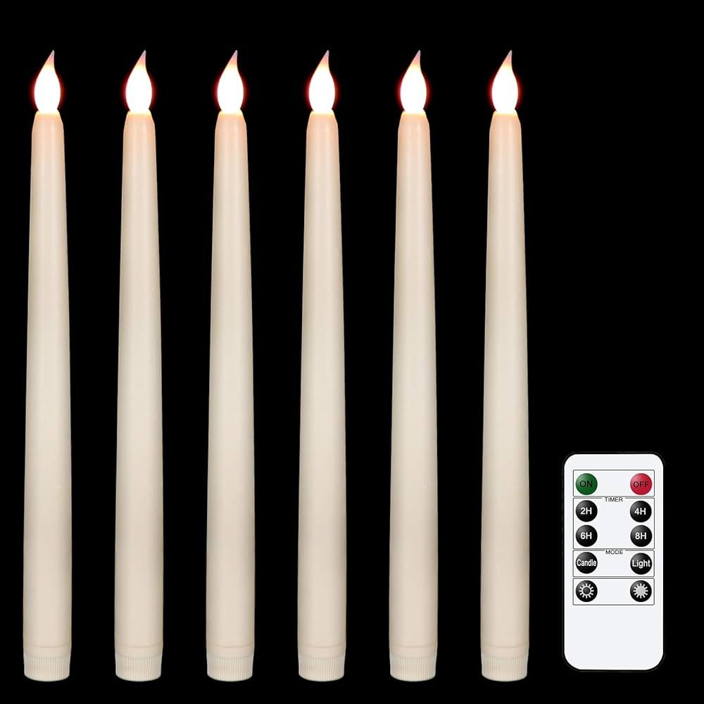 DRomance Flameless Flickering Taper Candles Battery Operated with Remote and Timer, 6 Pack Ivory Rea | Amazon (US)
