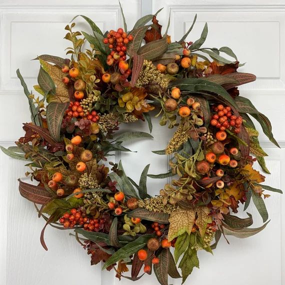 30 Fall Wreath for Front Door Fall Foliage and Berries - Etsy | Etsy (US)