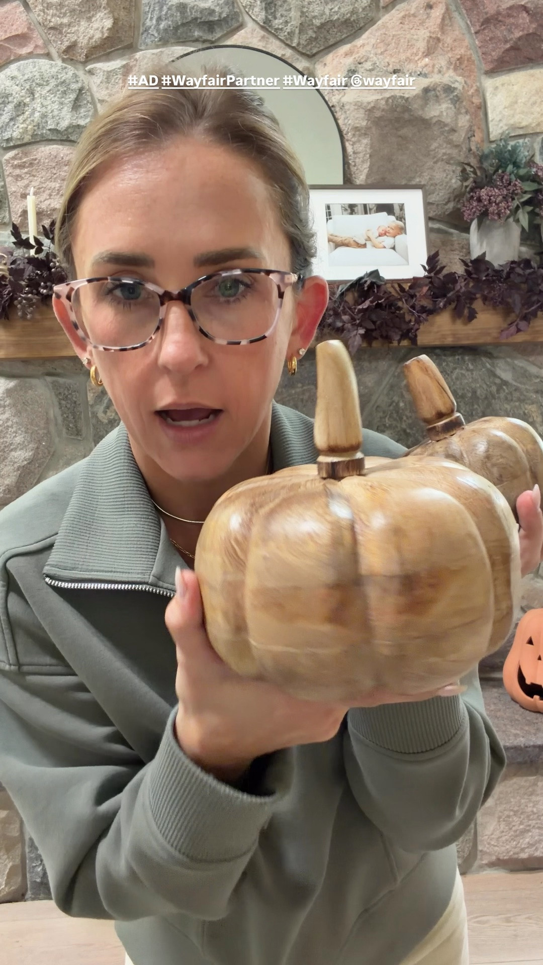 @Wayfair fall decor haul!! How cute are these wooden pumpkins?! Affordable fall  floral garland & wreath, Halloween wood bead bat garland, ceramic pumpkins! #AD #Wayfairpartner #wayfair