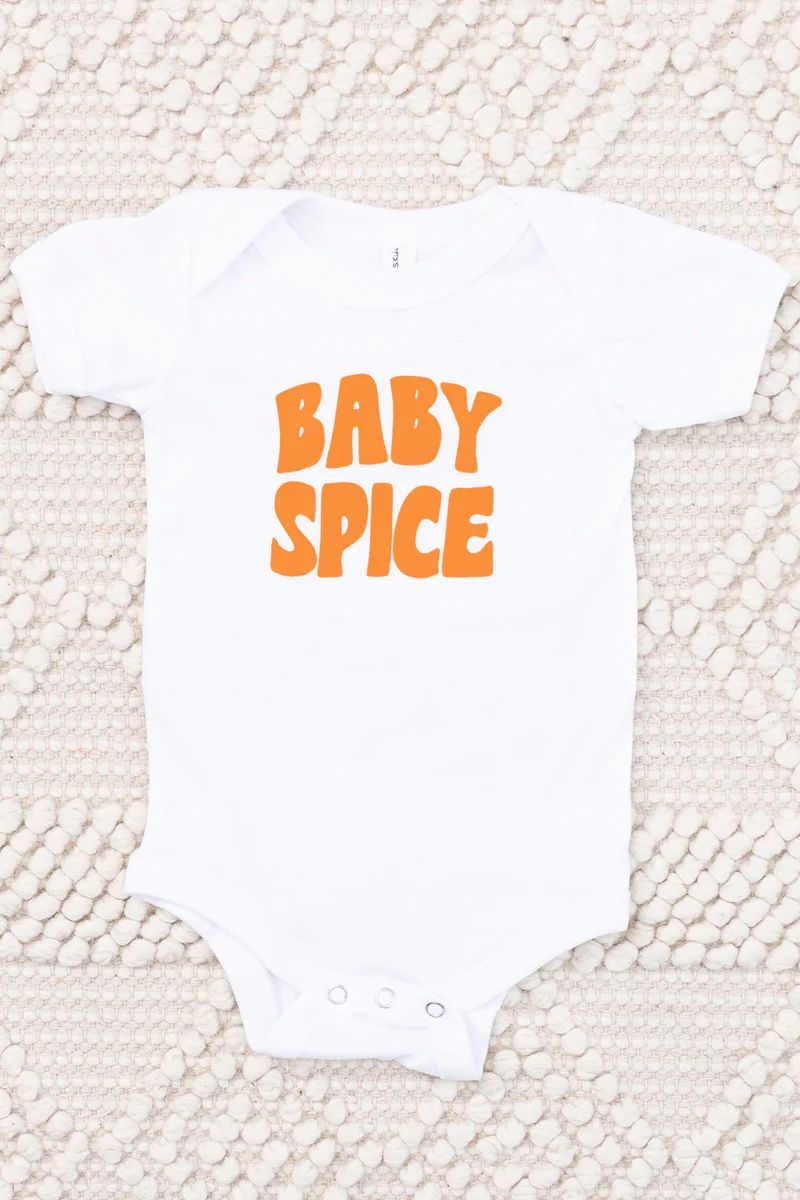 Baby Spice Orange Graphic White Onesie | The Pink Lily Boutique