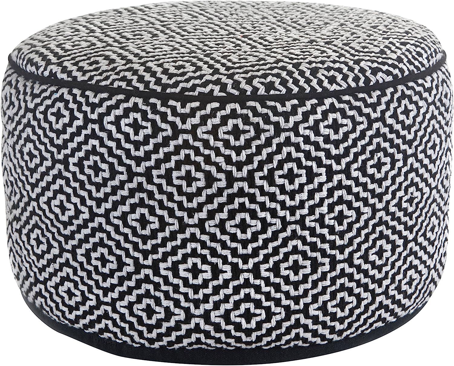 Klear Vu Maison Living Room Decorative Fabric Round Ottoman, Black/White | Amazon (US)