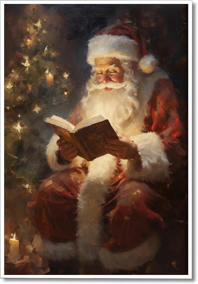Wodkodnxy Vintage Christmas Canvas Wall Art, Santa Claus Reading Booking Pictures for Wall Decor,... | Amazon (US)