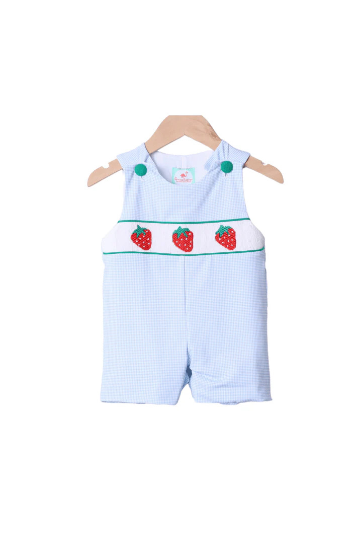 Smocked Strawberry Patch Blue Gingham Jon Jon | The Smocked Flamingo