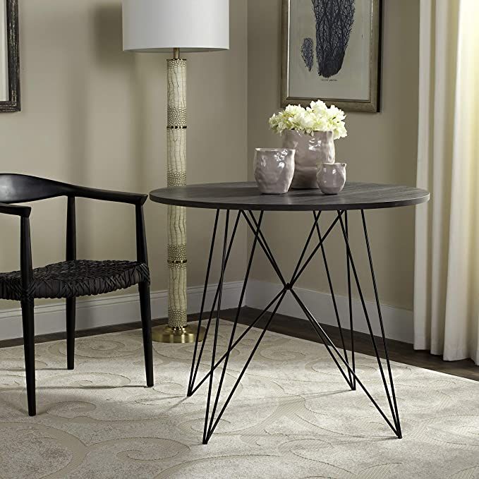 Safavieh Home Collection Marino Modern Dark Grey Round Hairpin Leg Dining Table | Amazon (US)