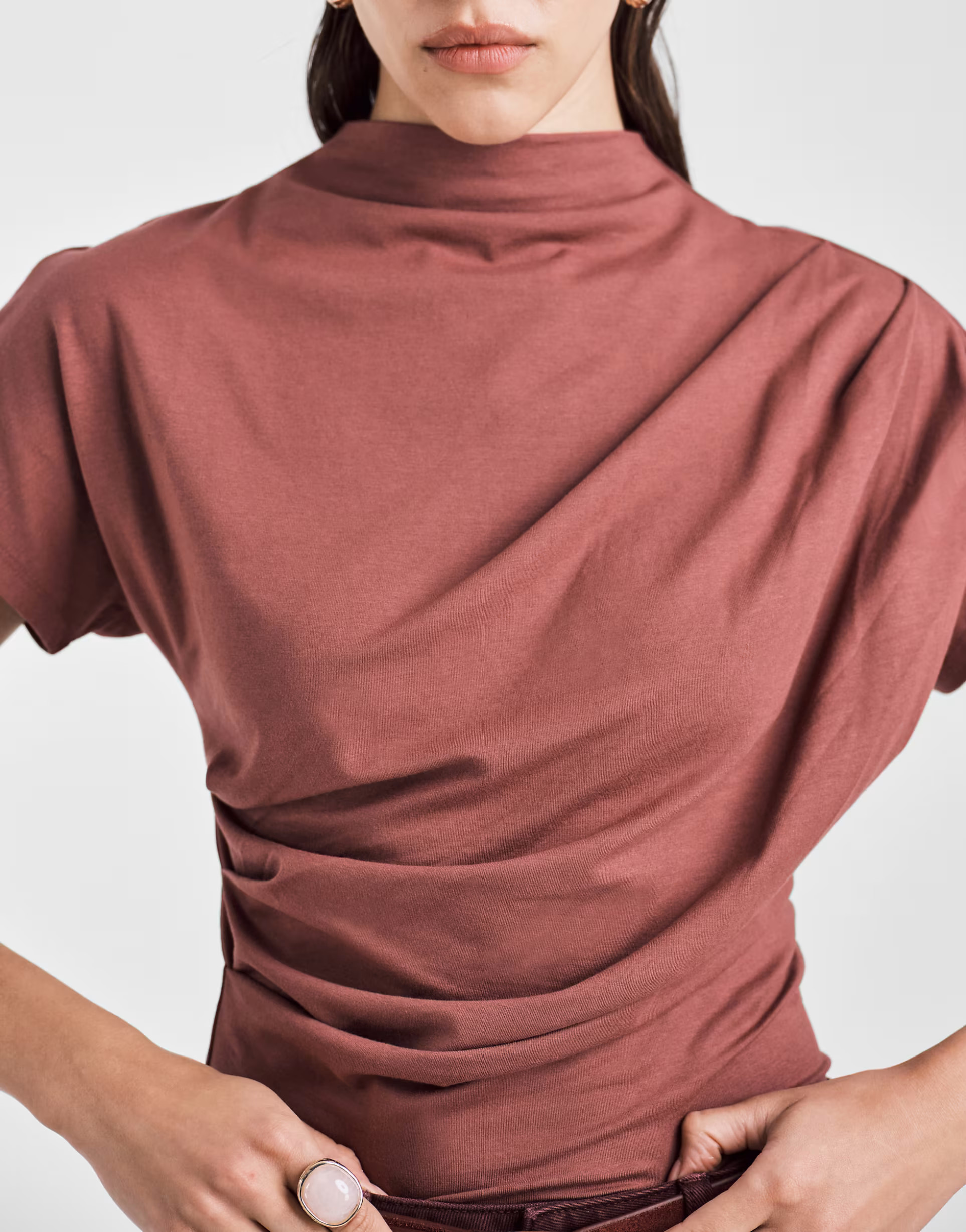 ASOS DESIGN twist shoulder draped top in dark rose | ASOS | ASOS (Global)