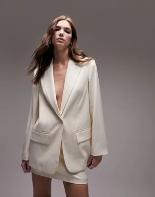Topshop co-ord tailored straight fitted blazer in ivory | ASOS (Global)
