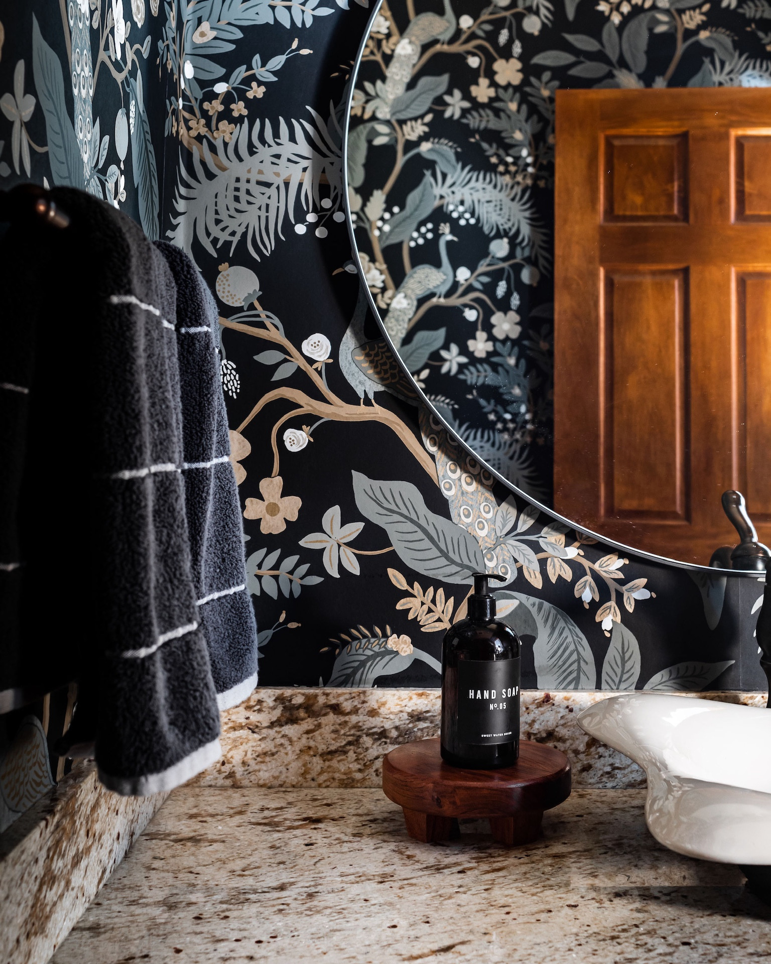 Both this black round mirror and moody peacock wallpaper are on sale! The Rifle Paper Co. wallpaper is shown in black. The black shelves are sold out so I linked a great alternate option from Pottery Barn. 

#LTKSaleAlert #LTKHome