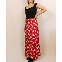 Vintage 90S Red Floral Maxi Skirt | Size 28 | Etsy (US)