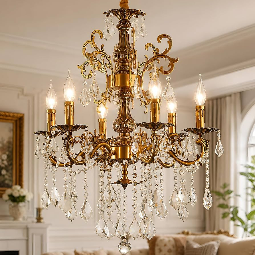Vintage 6 Arms Crystal Chandelier Candle Light Fixture for Dining Room Living Room Bedroom Hallwa... | Amazon (US)