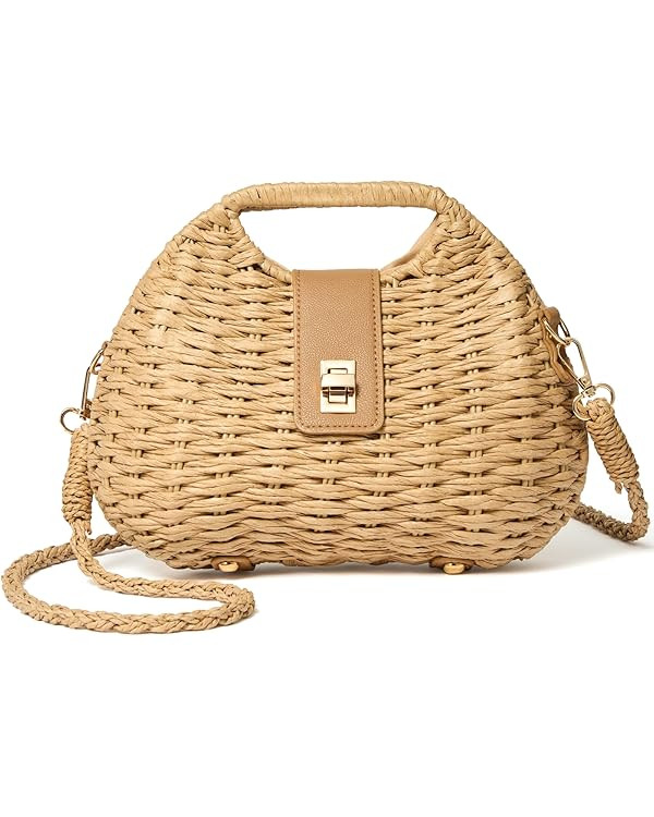 Woven Straw Purse with Crossbody Strap, Clutch Purses for women, Boho Summer Beach Bag Shoulder V... | Amazon (US)
