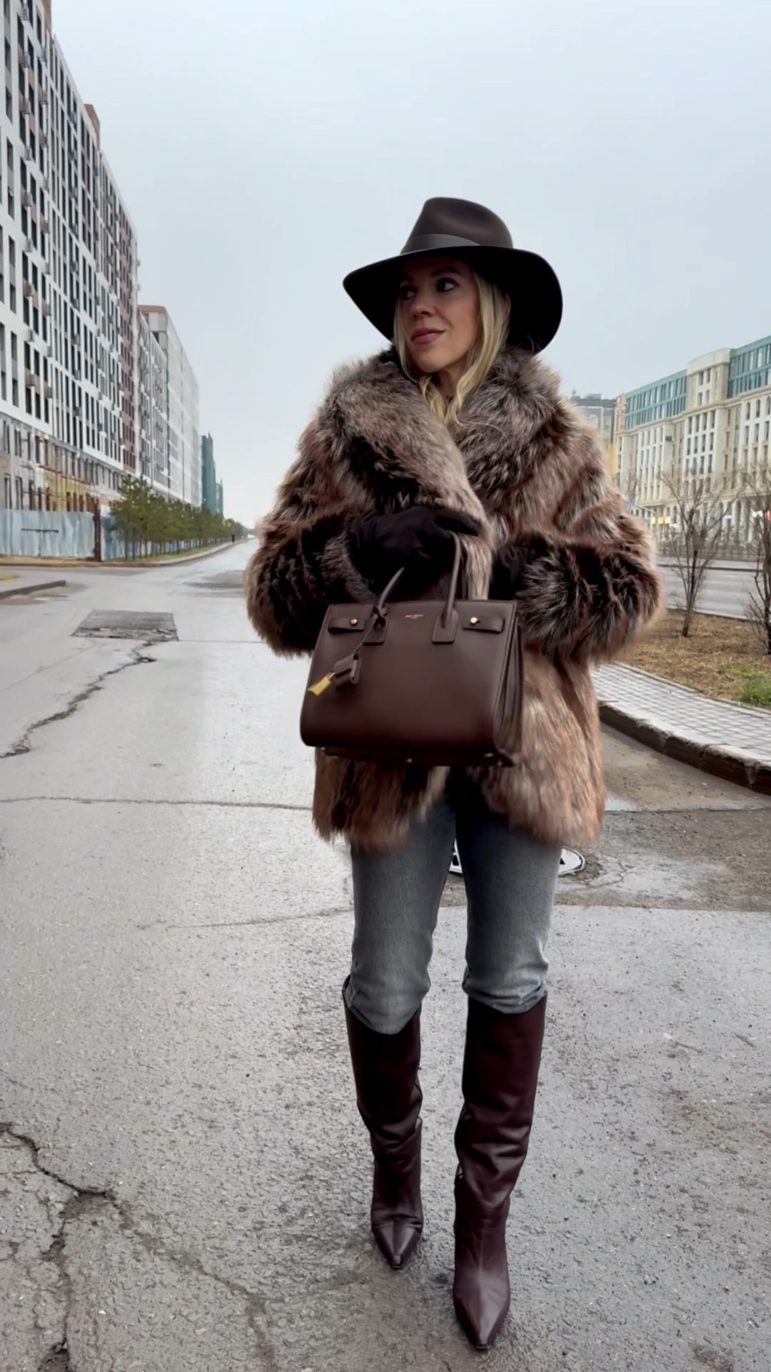 Fox faux fur coat, dark brown wool hat, chocolate brown suede gloves, Levi’s gray slim leg jeans, Paris Texas dark brown western boots 

#LTKFindsUnder100 #LTKSeasonal #LTKOver40