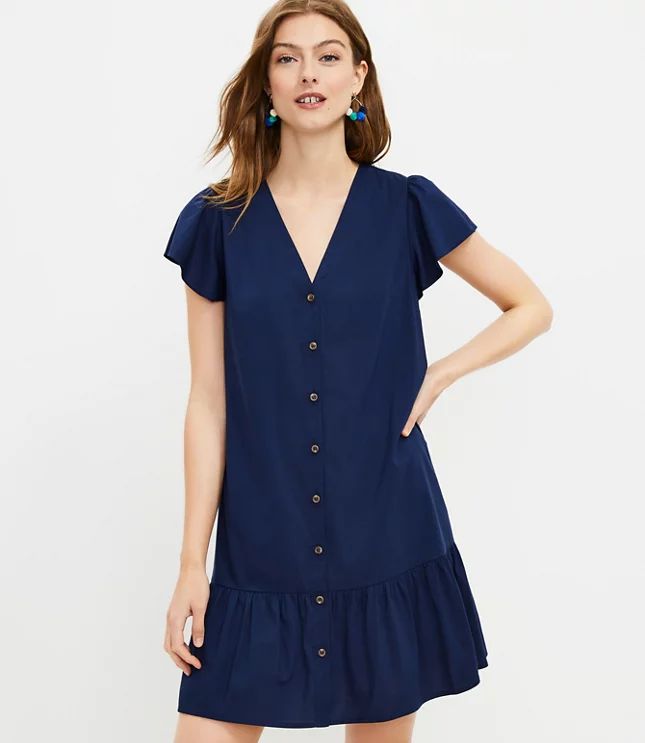 Button Ruffle Flounce Dress | LOFT