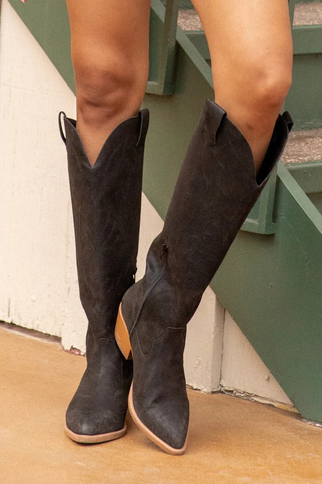 Shania Black Cowboy Boots | Pink Lily