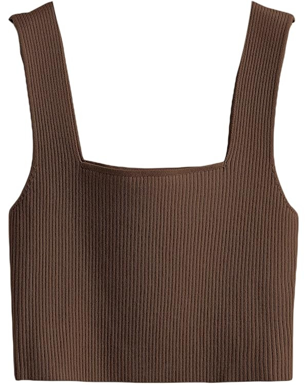 Verdusa Women's Square Neck Sleeveless Solid Ribbed Knit Crop Top Tank | Amazon (US)