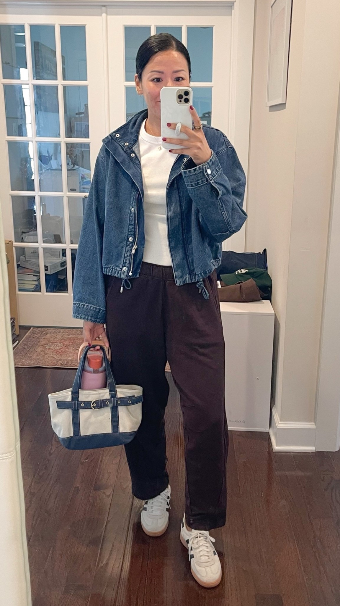Wearing size, small, long sleeve tee, jacket, and extra small sweatpants 
size down half in sneakers

#LTKootd #LTKOver40 #LTKSeasonal