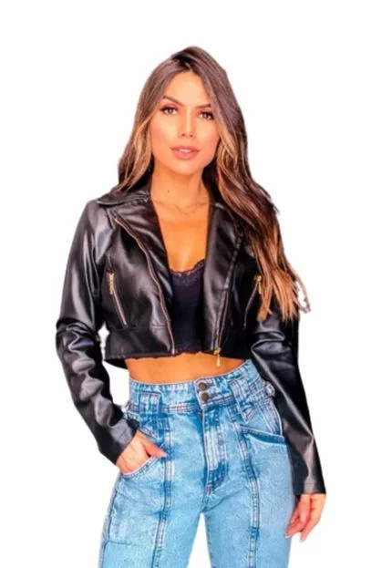Jaqueta Casaco Feminina Eco Couro Detalhes Ziper Bolso | Dafiti (BR)