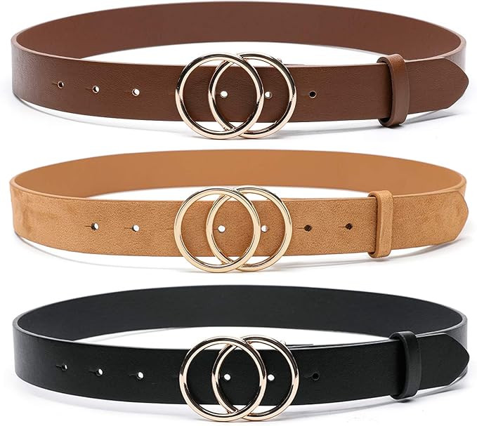 MORELESS 3 Pack Women's Faux Leather Belts for Jeans Dress Pants, Fashion Waist Belts with Double... | Amazon (US)