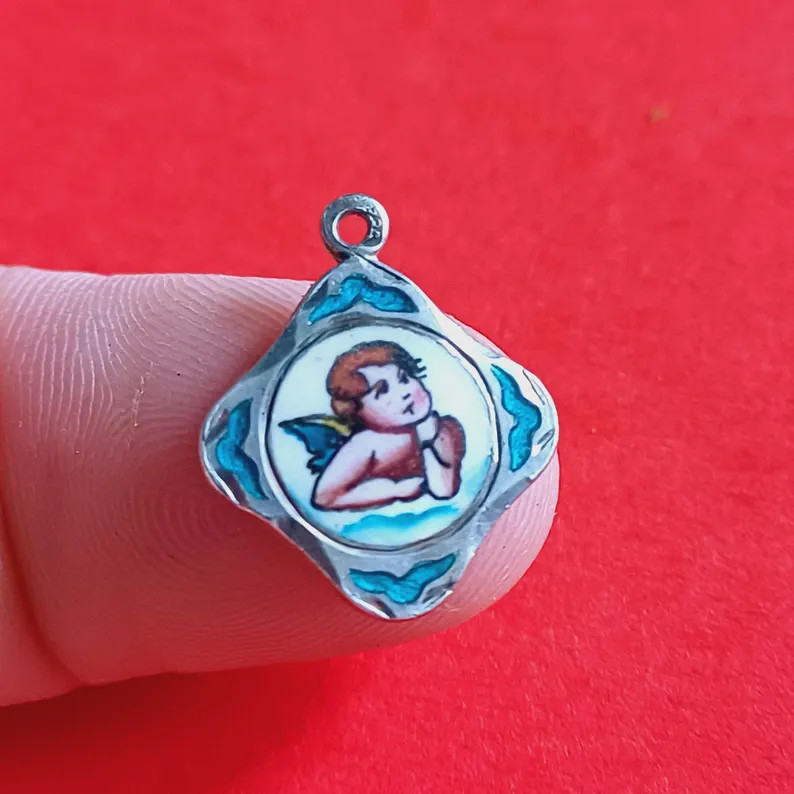 Vintage German 925 Silver Hallmarked and Enamel Pendant Charm of a Cherub, Fifties Cherub Charm, ... | Etsy (US)