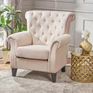 Noble House Merritt Light Beige Fabric Tufted Club Chair 137 - The Home Depot | The Home Depot