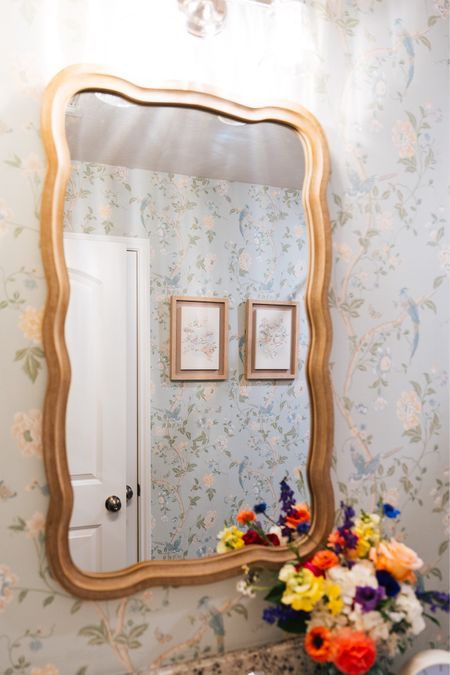 The perfect scalloped mirror to update our guest bathroom. 

#LTKhome