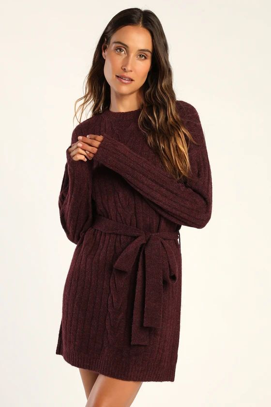 Wishing on Winter Burgundy Cable Knit Mini Sweater Dress | Lulus (US)