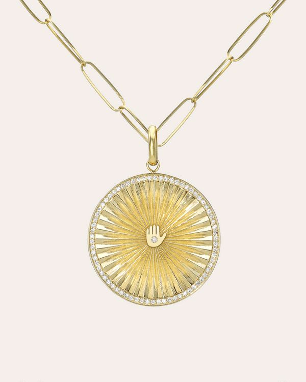 14k Gold Pleated Charm Disc Necklace | Zoe Lev Jewelry