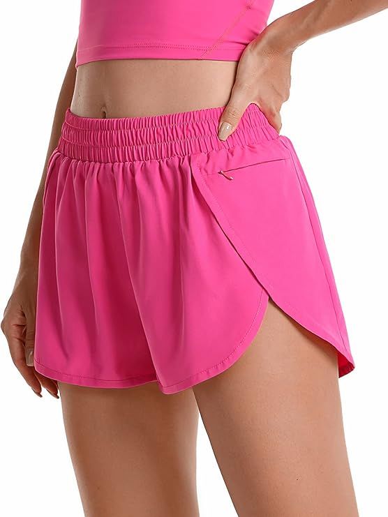 Sunzel Women Running Shorts with Liner Workout Athletic Shorts with Zipper Pocket Elastic Waist Q... | Amazon (US)