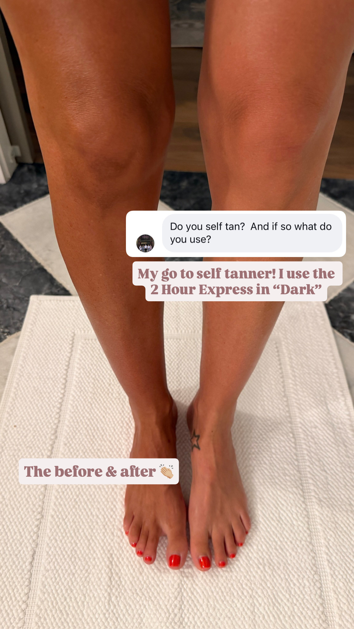 The best self tanner that I have been using for years! The color is so good! 👏🏼 

Loverly Grey, beauty, self tanner, fake tan, non orange self tanner, loving tan

 

 #LTKSeasonal #LTKBeauty