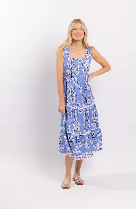 Printed Linen Smocked Sleeve Midi Dress | Sail to Sable