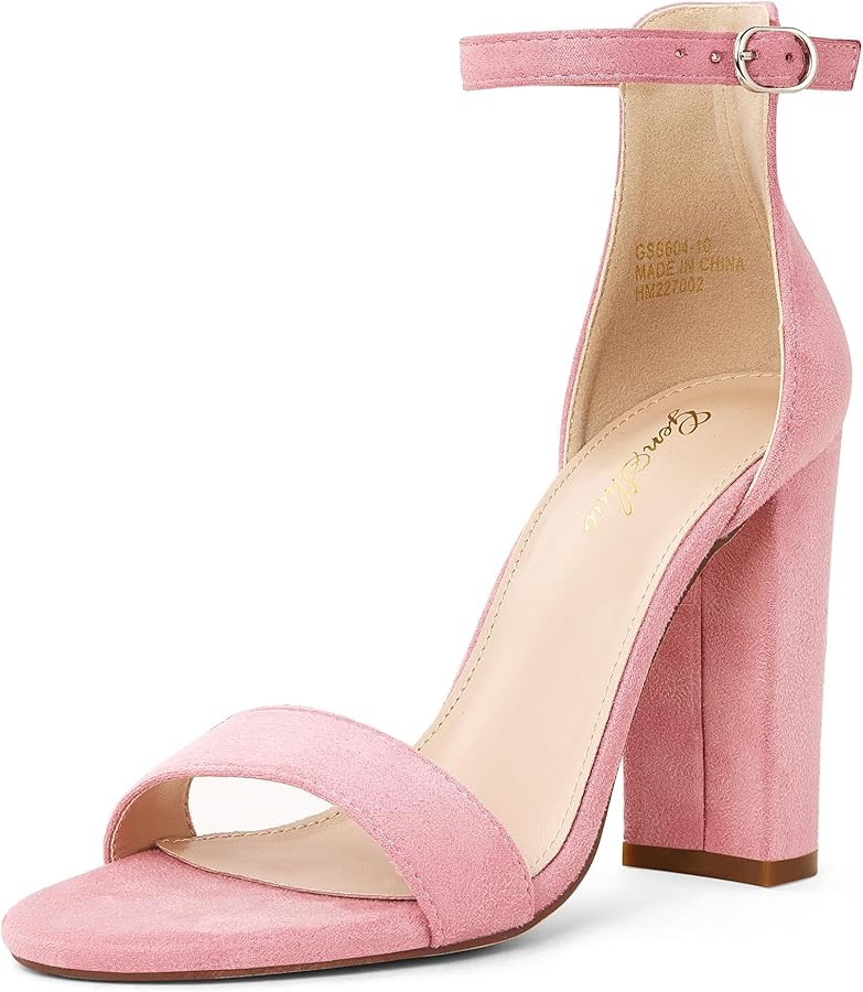 GENSHUO Women's 4-inch Chunky High Heel Sandals with Ankle Strap,Party Wedding Bridal Shoes | Amazon (US)
