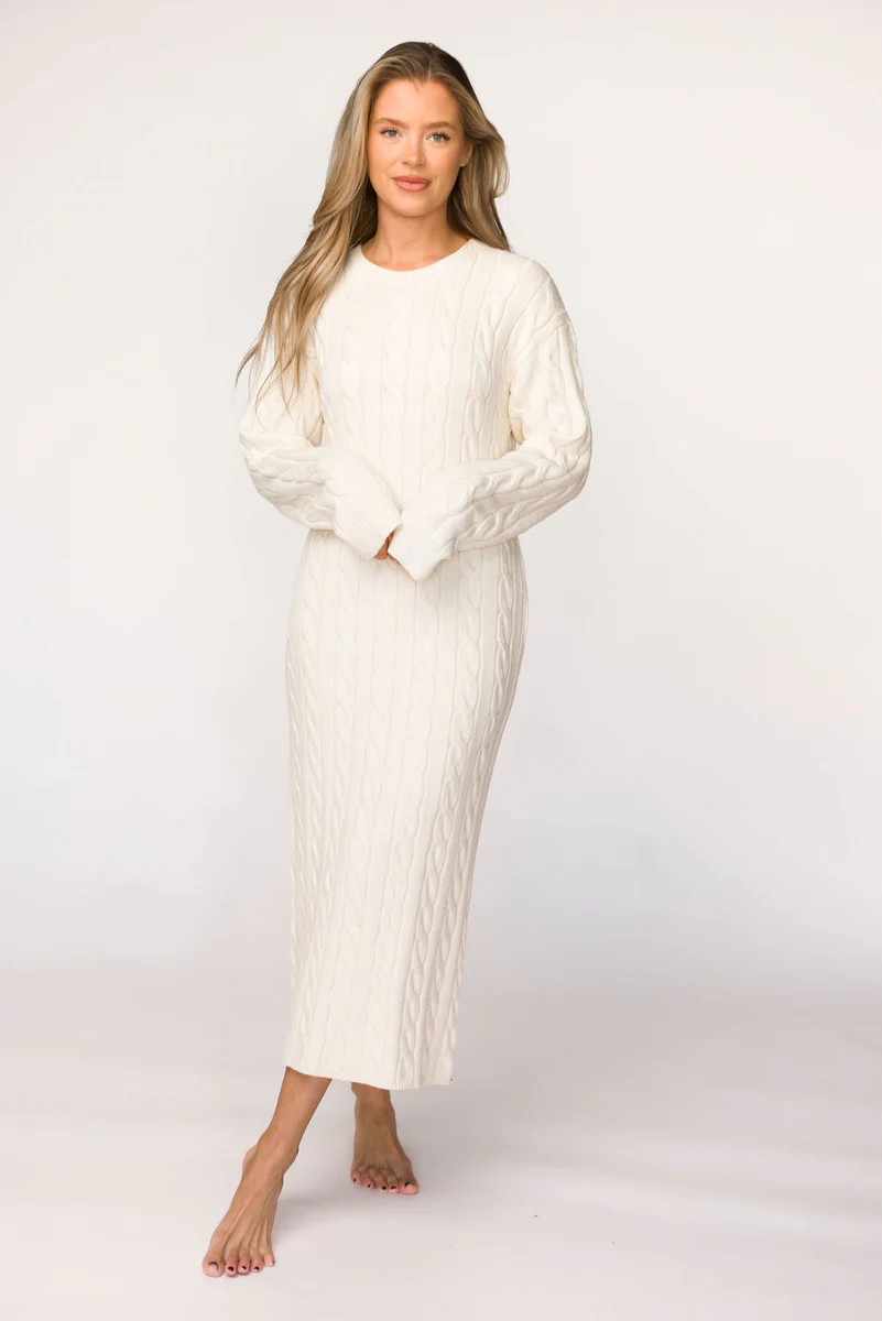 Winslet Cable Knit Maxi Dress in Cream | Worth Collective
