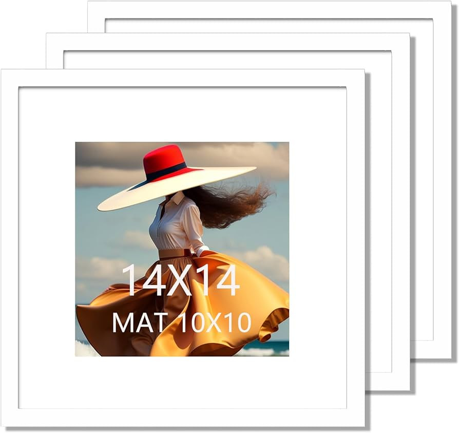 14x14 Picture Frame 3 Pack White Solid Wood for Mat 10x10 Wall Mounting Square Poster Frames | Amazon (US)