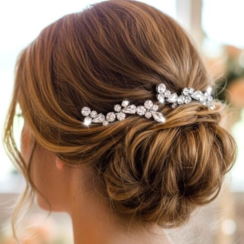 Easedaily Rhinstone Bride Wedding Hair Pins Silver Crystal Bridal Hair Pieces Hair Accessories for Women and Girls (pack of 2) (A-Silver) | Amazon (US)