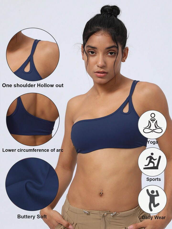 Women's Fitness Yoga Bra With Chest Pad, Back Beauty, One Shoulder, Exercise, Running Sports Unde... | SHEIN