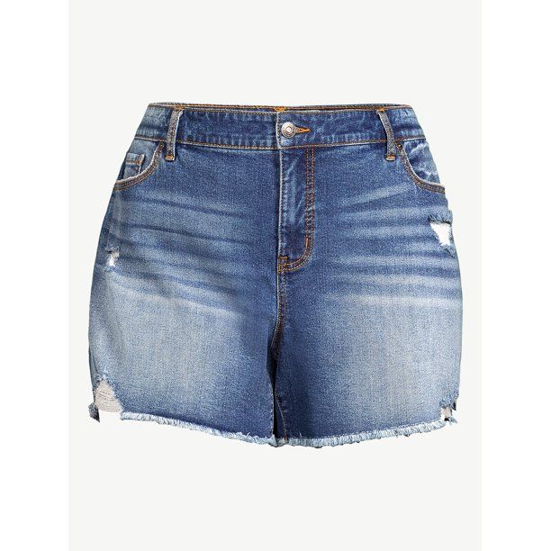 Sofia Jeans by Sofia Vergara Women's Plus Size Lila Mid Rise Destructed Hem Shorts | Walmart (US)