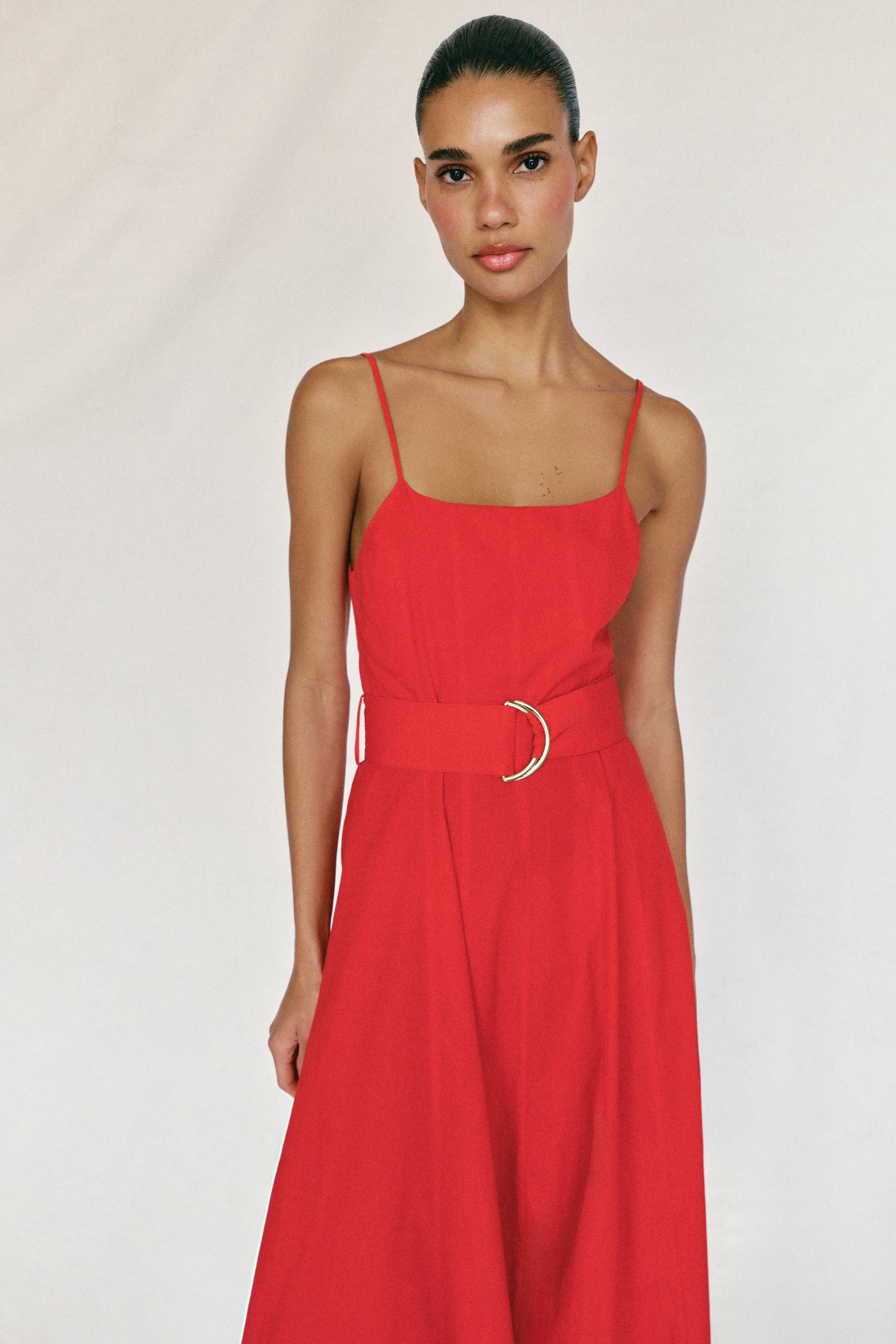 POPLIN MIDI DRESS WITH BELT | Zara UK