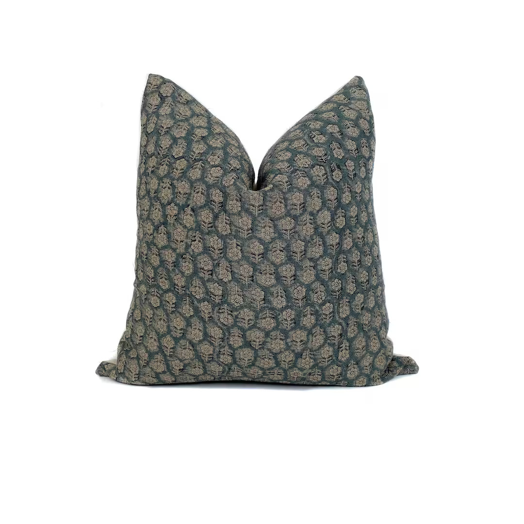 Floral Pillow Cover Cotton Linen Blend Green Brown Rustic Shabby Chic Botanical Cushion Case Sofa... | Etsy (US)