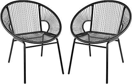 Amazon Basics Outdoor All Weather PE Wicker Club Chair with Steel Frame - 2 Pack, Black | Amazon (US)