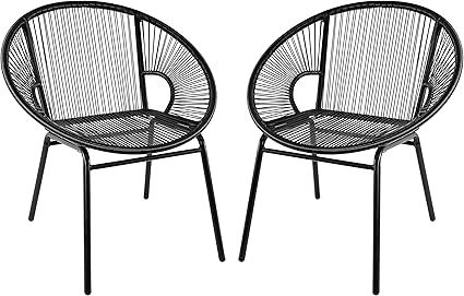 Amazon Basics Outdoor All Weather PE Wicker Club Chair with Steel Frame - 2 Pack, Black | Amazon (US)