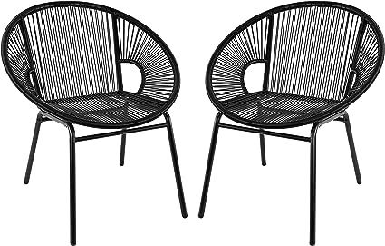 Amazon Basics Outdoor All Weather PE Wicker Club Chair with Steel Frame - 2 Pack, Black | Amazon (US)