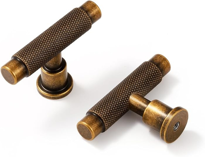 5 Pack Antique Brass Cabinet Knobs Knurled | Amazon (US)
