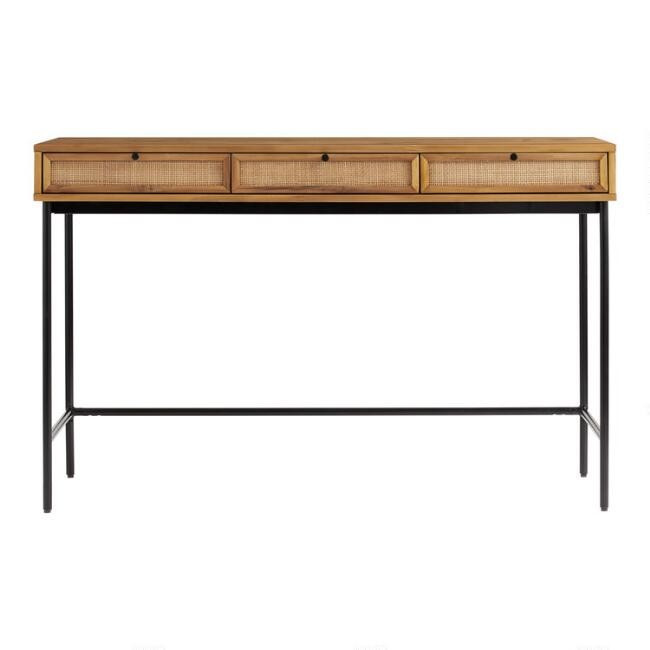 Wood and Rattan Cane Jonah Desk with Drawers | World Market