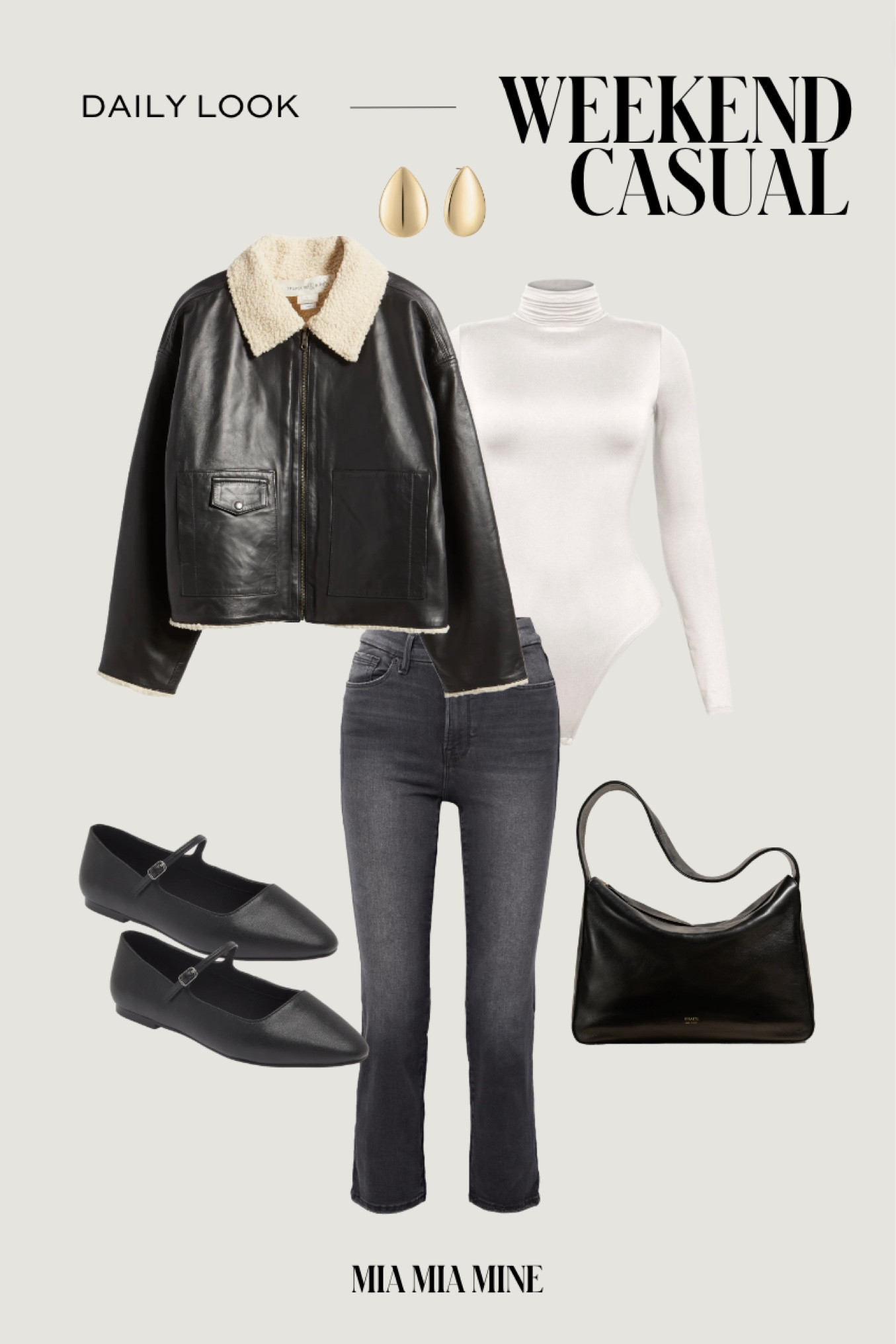 Holiday outfit / casual weekend outfit 
Nordstrom shearling jacket
Nordstrom white turtleneck bodysuit
Good American straight leg jeans
Mary Jane ballet flats
Khaite shoulder bag 

#LTKfindsunder50 #LTKSeasonal #LTKfindsunder100
