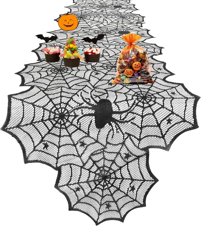 Halloween Table Runner, Black Lace Spider Web Table Runner for Halloween Table Decor 18 X 73 Inch... | Amazon (US)