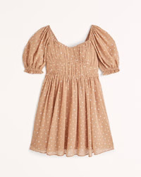 Ruched Ruffle Puff Sleeve Mini Dress | Abercrombie & Fitch (US)
