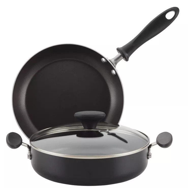 Farberware 3pc Nonstick Aluminum Reliance Covered Sauteuse and Open Skillet Cookware Set Black | Target
