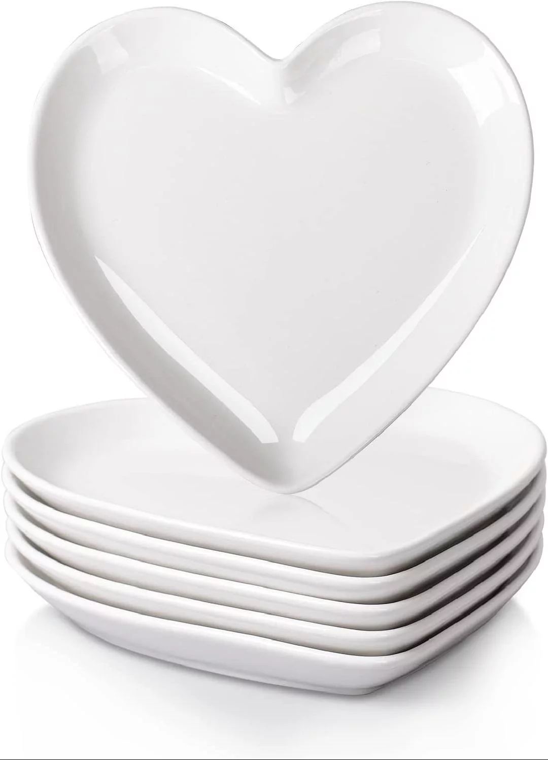 Heart Shaped Dessert Salad Plates- 6 Pack, 7.3 Inch Ceramic White Dinner Plates, Heart Dishes for... | Walmart (US)